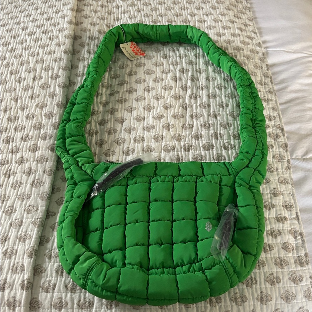 Free People Quilted baby Carryall sling bag. NWT. Kelly green Sold out color